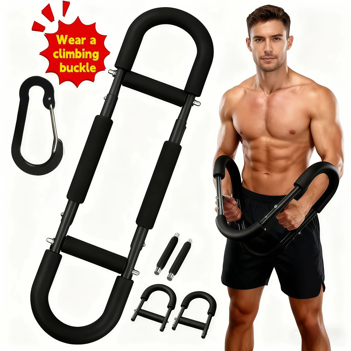 Appareil d'entraînement de la force des bras, extenseur de poitrine, barre à 3 niveaux de résistance réglables, extenseur portable et détachable pour renforcer les avant-bras, appareil de musculation pour le haut du corps à domicile