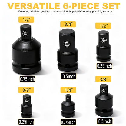 Jeu de 6 adaptateurs et réducteurs à choc 1/4" à 3/4" – Kit de conversion d'entraînement carré femelle-mâle pour clé pneumatique en acier chrome-molybdène avec verrouillage à bille et revêtement protecteur pour réparation automobile