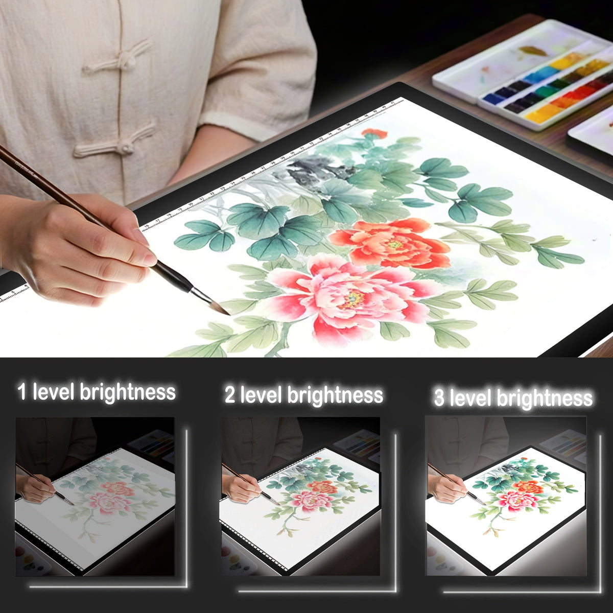 Tablette lumineuse LED A2 A3 A4 à luminosité réglable, double bande LED, table lumineuse pour diamond painting, croquis, dessin et art