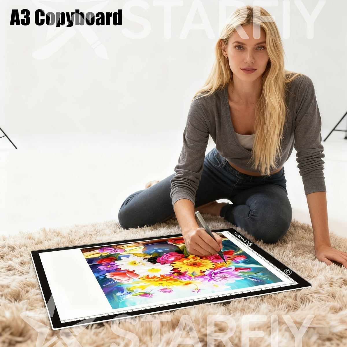 Tablette lumineuse LED pour dessin A2 A3 A4, table à copier ultra-fine à double barre lumineuse avec variateur 3 niveaux et surface sans grille protectrice des yeux pour diamond painting, croquis et dessin