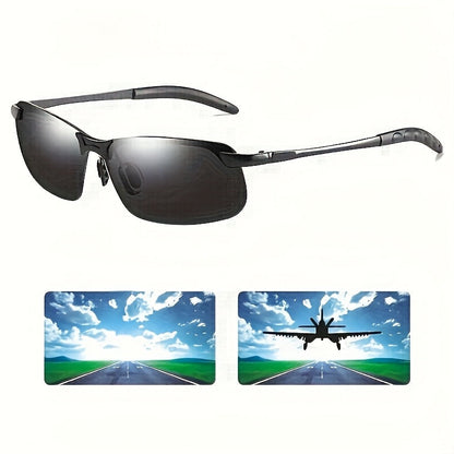 Lunettes de conduite photochromiques pour hommes avec verres polarisés TAC – Lunettes de soleil à monture en métal noir pour vision de jour et de nuit, lunettes anti-reflets avec protection UV pour la conduite et le quotidien
