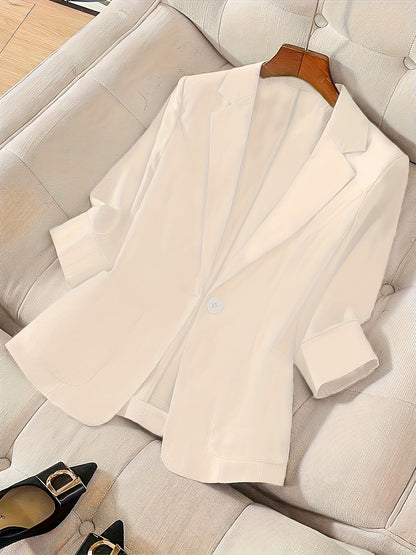 Women's Single Button Blazer Jacket 3/4 Sleeve Lightweight Suit Coat | Elegant Casual Outerwear for Spring Summer Fall | Office Work Business Professional Solid Color Blazer S M L XL XXL