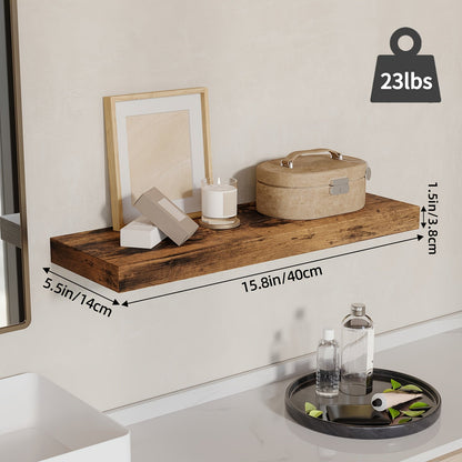 Étagères murales flottantes 15,8 pouces au fini rustique avec supports invisibles pour décoration murale et rangement – Lot de 4 ou 8 en noyer noir rustique
