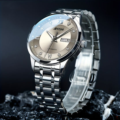Montre à quartz de luxe pour homme, cadran tourbillon en acier inoxydable, affichage de la date, luminescence nocturne, montre sport et habillée, garde-temps élégant, cadeau de fête des pères pour homme