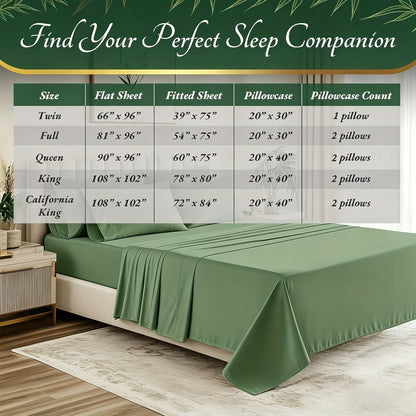 Cooling Bamboo Bed Sheet Sets – Ultra-Soft Breathable Deep Pocket Sheets for Hot Sleepers, Twin Full Queen King, 4-Piece Set with Pillowcases, Moisture-Wicking Temperature Regulating