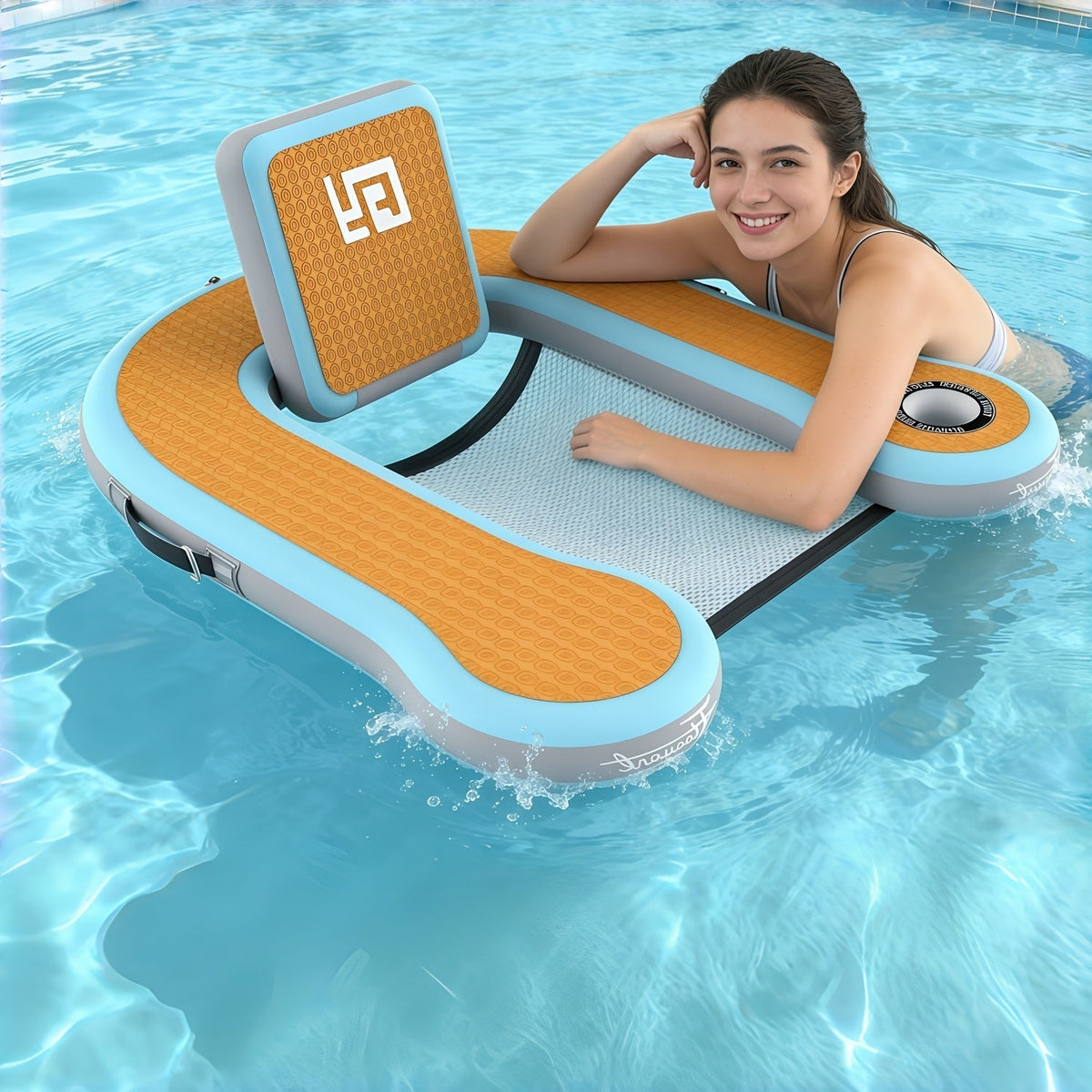 Chaise flottante gonflable pour adulte 114 cm x 61 cm x 15 cm, siège en filet avec mousse souple EVA de 12 mm et porte-gobelet intégré - Matelas flottant pour piscine, lac et bateau, disponible en lot de 1 ou 2 pièces