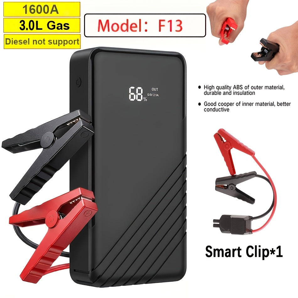 Démarreur de batterie portable pour voiture 1600A–3000A 12V – Booster d'urgence compact pour moteurs essence et diesel avec ports de charge USB et lampe de poche LED