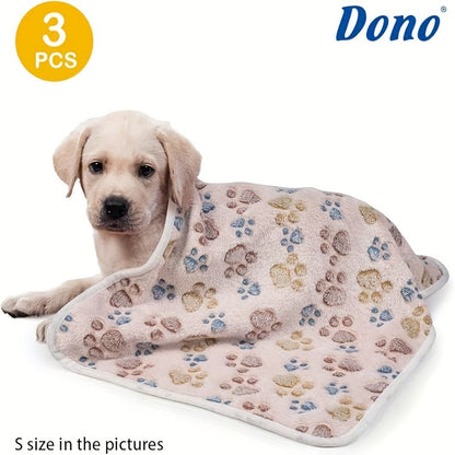 Pet Blanket 3 Pack - Soft Warm Coral Velvet Dog & Cat Blanket with Cute Dog Footprint Pattern, Cozy Plush Throw Blanket for Pets, Ideal for Sofa Bed Crate & Travel, Thoughtful Pet Gift