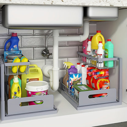 Organisateur sous évier avec étagère coulissante – Étagère de rangement en métal à deux niveaux pour cuisine, salle de bain, garde-manger et placard, organisateur de placard sous évier gain de place, disponible en lot de 1 et lot de 2