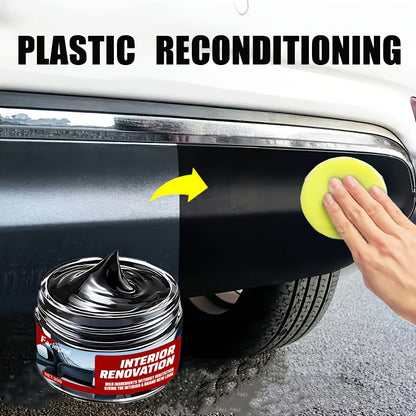 Cire de réparation plastique multifonction pour voiture avec revêtement nano – Restaure les garnitures noires ternies et le jaunissement, fait briller les tableaux de bord, protège les pneus, pâte de restauration universelle pour plastiques automobiles