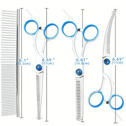 5-in-1 Dog Grooming Scissors Set - Professional Pet Grooming Kit with Safety Round Head, Thinning Shears & Clippers for Dogs Cats - Complete Pet Beauty Scissors Kit