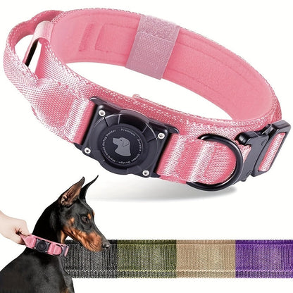 Collier tactique pour chien avec support AirTag et poignée – Nylon PC robuste, réglable M/L/XL pour chiens moyens et grands, collier de dressage de style militaire avec poignée de contrôle