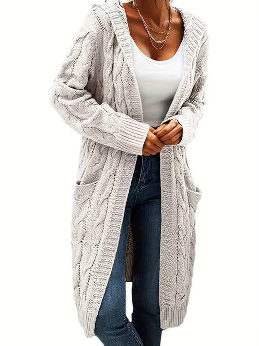 Cardigan en maille uni pour femme – Veste légère à ouverture frontale en polyester extensible et doux pour l'automne et l'hiver