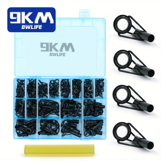 Kit de réparation de pointe de canne à pêche avec anneaux en céramique et acier inoxydable, 24 tailles, 20 à 65 pièces, kit de remplacement d'œillets pour cannes à lancer et à leurre, avec colle thermofusible