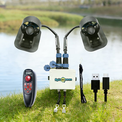 Kit de propulseur sous-marin sans balais U2 12-16V, poussée de 3,4 kg (7 lbs) avec ESC bidirectionnel 45A et télécommande – Moteur 500KV pour ROV, bateau de pêche, kayak, système de propulsion de bateau électrique (lot de 2 propulseurs)
