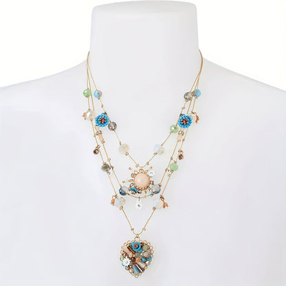 Parure collier multi-rangs et boucles d'oreilles en argent sterling 925 fait main avec perles et breloque cœur pour femme – Bijou pierre de naissance de décembre, cadeau élégant pour le quotidien et les mariages avec boîte cadeau offerte