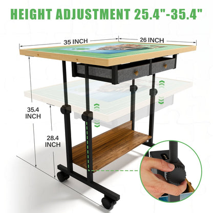 Table à puzzle en bois avec pieds, 6 tiroirs et 4 roulettes - Plateau inclinable à 5 degrés, hauteur réglable, multifonction pour puzzles, échecs et lecture, cadeau de décoration intérieure (35x26" pour 1500 pièces ou 41x30" pour 2000 pièces)
