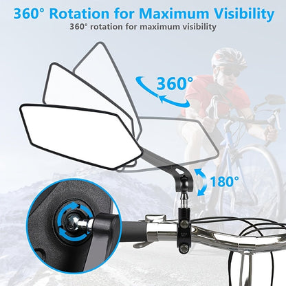 Lot de 2 rétroviseurs de vélo, réglables à 360°, grand angle HD, anti-chocs, pour guidon – Fixation universelle pour VTT, vélo de route, vélo électrique, vélo de ville et trottinette, guidons de 22,2 à 25 mm