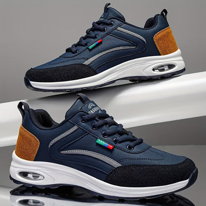 Baskets de mode pour hommes à lacets – Chaussures de course décontractées à semelle souple antidérapante, tige en polyuréthane, doublure confortable, légères pour les sports de plein air, la marche et le quotidien – Disponibles en bleu, noir et blanc