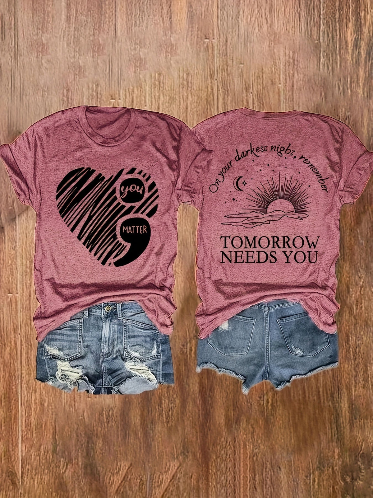 T-shirt pour femme à imprimé « You Matter » à l'avant et à l'arrière, col rond, haut décontracté à manches courtes S M L XL XXL Rose Blanc Noir Rouge Bleu Gris