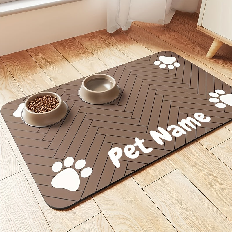 Tapis de nourrissage antidérapant pour animaux motif pattes – Sous-main imperméable à séchage rapide pour gamelles de chien et chat, avec motifs en forme d'os, résistant aux taches, facile à nettoyer, marron et blanc