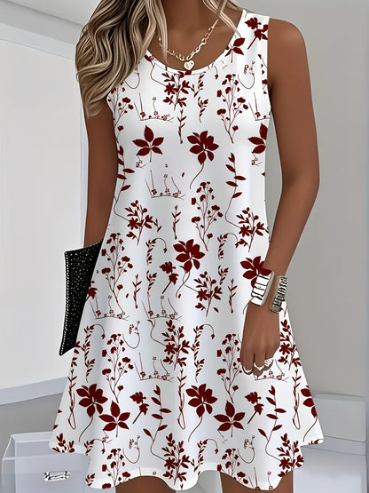 Robe midi d'été pour femme, mode imprimée, sans manches, col rond, ourlet évasé, robe décontractée pour les vacances, style européen et américain S M L XL XXL