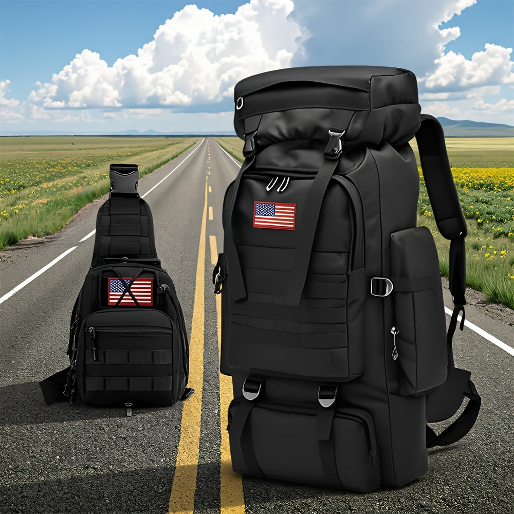Ensemble tactique 2 pièces : Sac à dos et sac de poitrine - Sac d'assaut 80 L pour 3 jours pour homme, sac à dos militaire en polyester avec système MOLLE pour la randonnée, le camping, la chasse, les voyages et les sports de plein air