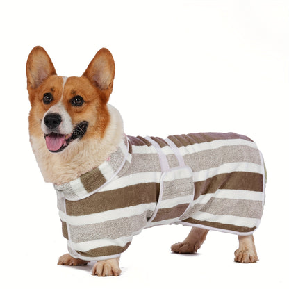 Dog Bathrobe Quick-Dry Super Absorbent Striped Pet Drying Towel Robe – Adjustable Belly Band, Ultra-Soft Microfiber Bath Wrap for Small, Medium & Large Dogs, Multiple Colors, Home & Post-Bath Use