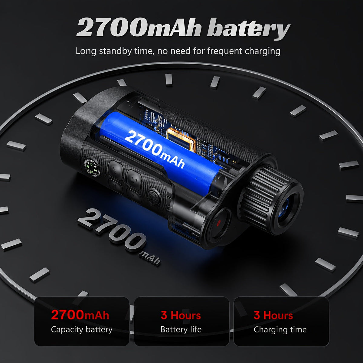 Jumelles de vision nocturne monoculaire 1080P infrarouge 5W, zoom numérique 10X, portée de 800m, batterie rechargeable 2700mAh, écran HD 2 pouces pour la chasse, le camping, l'observation de la faune et la sécurité