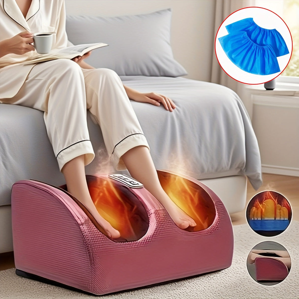 Masseur de pieds électrique avec chaleur – Pétrissage profond et compression pour jambes, pieds et bras, usage à domicile et au bureau, modèles multiples avec housses de pieds
