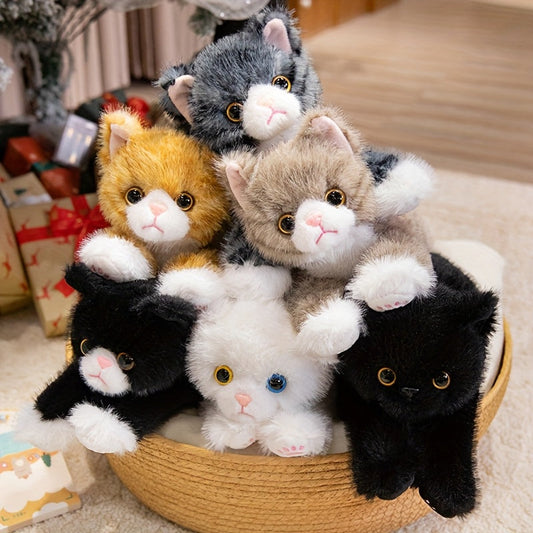 Peluche chat réaliste - adorable chaton en peluche pour enfants, poupée en peluche douce et réaliste disponible en 6 couleurs (marron, gris, orange, noir, noir et blanc, blanc), cadeau pour garçons et filles de tous âges