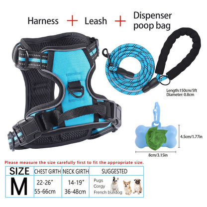 Ensemble harnais et laisse pour chien 4 pièces, gilet réfléchissant en Oxford anti-traction et anti-étranglement avec laisse, distributeur de sacs à déjections et poignée de contrôle facile, pour chiens moyens et grands, dressage et promenade en extérieur