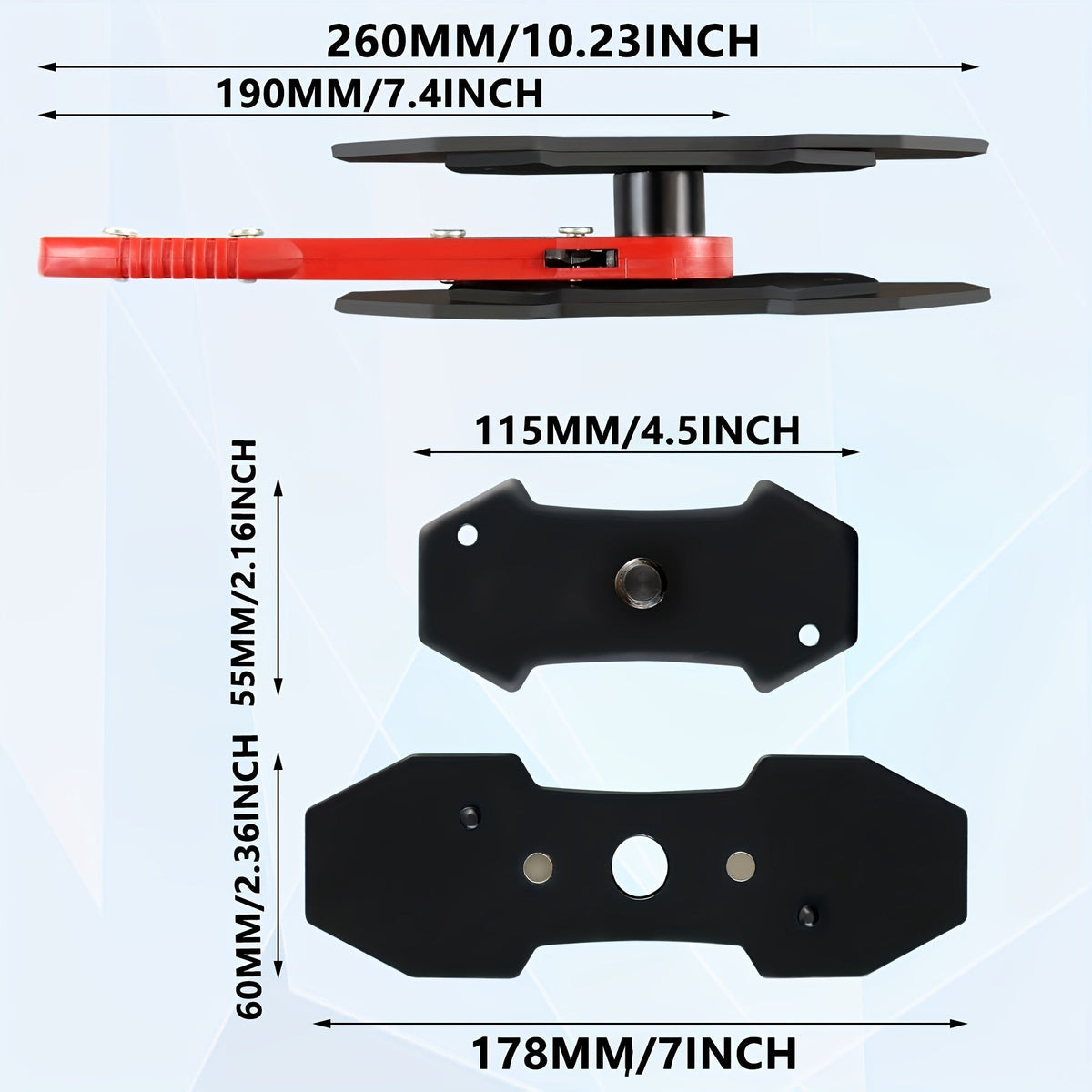 Outil de compression d'étrier de frein à cliquet 360° – Presse écarteur de piston pour étriers de frein à disque fixes et flottants à 2 et 4 pistons, acier allié, 2 entretoises incluses, poignée rouge, outil de réparation automobile