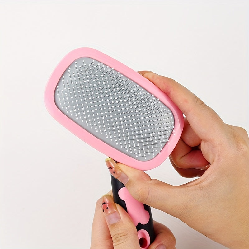 Peigne de toilettage pour animaux avec picots de massage - Brosse démêlante en acier inoxydable pour chiens et chats, élimine les nœuds et les poils morts, massage doux du cuir chevelu, grande taille (rose ou bleu)