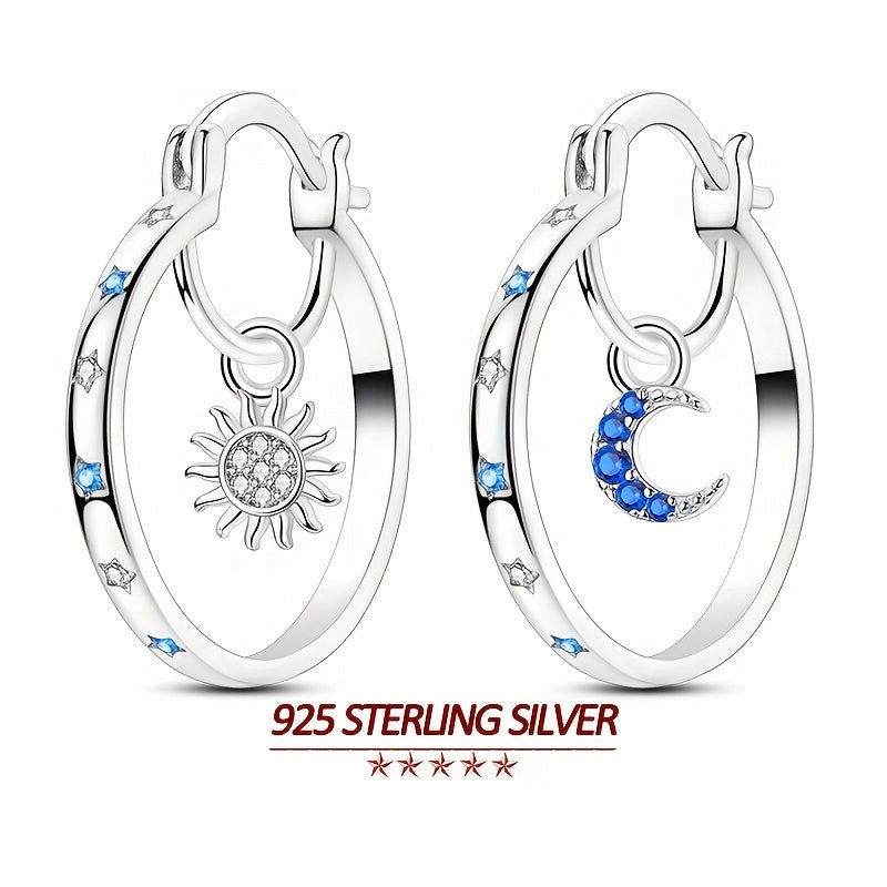Créoles pour femme en argent sterling 925 à grand motif soleil et oxydes de zirconium – Créoles de luxe étincelantes et hypoallergéniques, bijoux élégants pour le quotidien et les soirées
