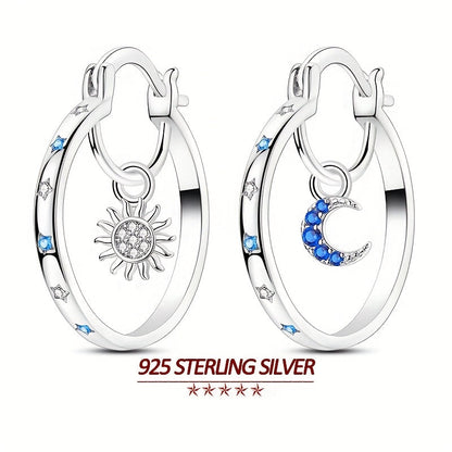 Créoles pour femme en argent sterling 925 à grand motif soleil et oxydes de zirconium – Créoles de luxe étincelantes et hypoallergéniques, bijoux élégants pour le quotidien et les soirées