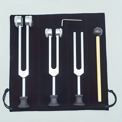 Chakra Healing Tuning Fork Set 128Hz 256Hz 512Hz - Aluminum Alloy Sound Therapy Tuning Forks for Meditation, Energy Healing & Relaxation, Includes Sound Hammer, Wrench & Velvet Bag