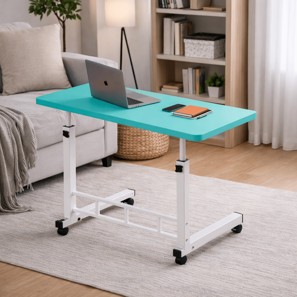 Table pour ordinateur portable mobile réglable en hauteur avec roulettes, bureau d'ordinateur de chevet roulant pour lit et canapé, table d'appoint pour chambre, dortoir et petits espaces, disponible en 8 couleurs
