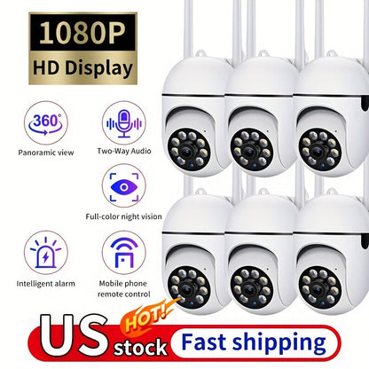 Lot de 6 caméras de sécurité WiFi Full HD 1080p avec rotation panoramique à 355°, vision nocturne, audio bidirectionnel et détection de mouvement – Caméra de sécurité intérieure sans fil, alimentée par USB, compatible avec smartphone