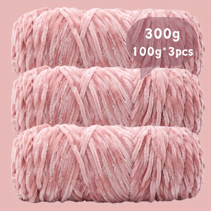 Fil chenille velours, lot de 3 pelotes de 300 g (3 x 100 g), laine douce et épaisse pour tricot et crochet, 47 couleurs, idéal pour débutants, artisanat de luxe pour pulls, écharpes, bonnets, poupées, sacs, amigurumi et projets DIY