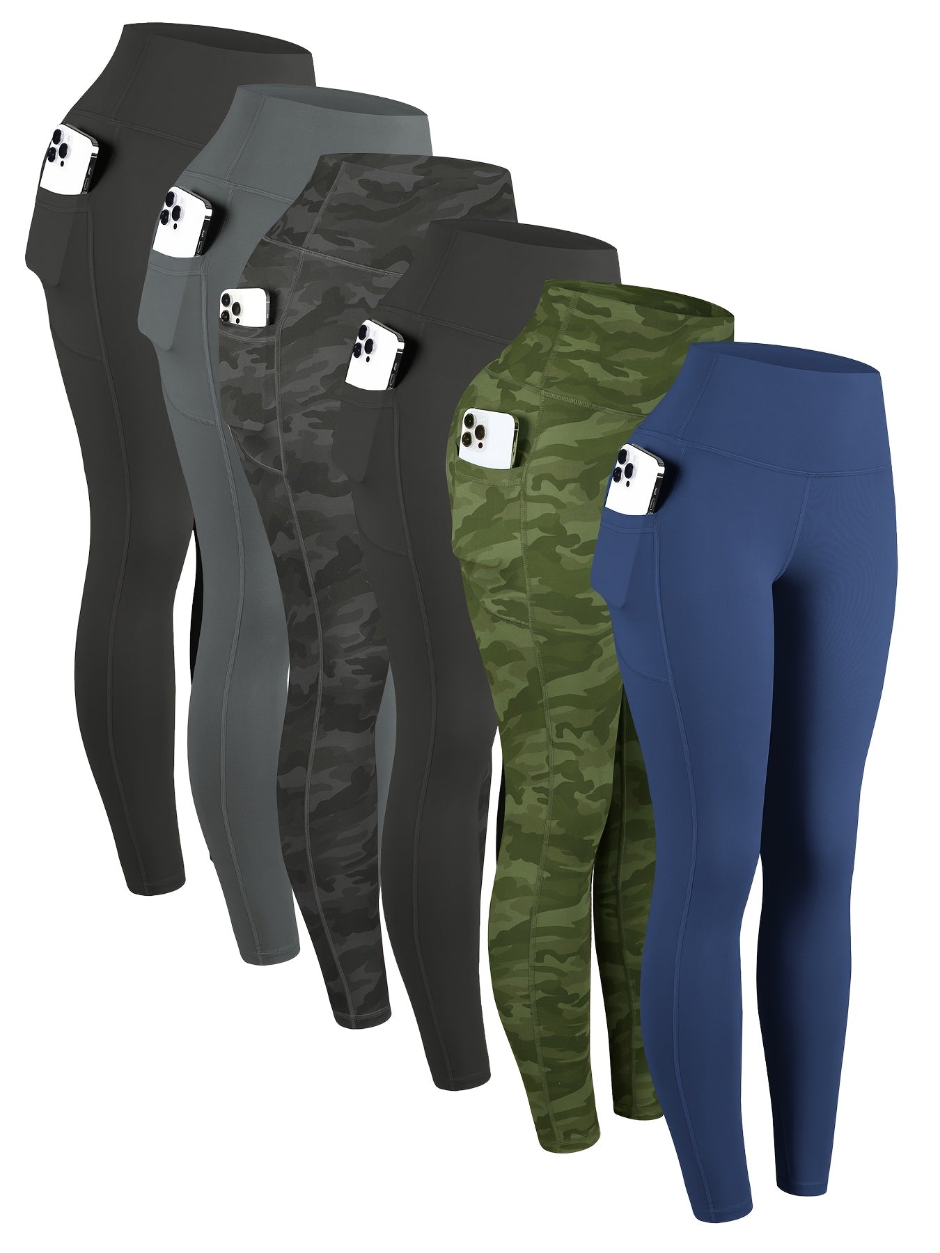 Women's High Waist Leggings with Pockets 6 Pack Buttery Soft Tummy Control Yoga Pants Multicolor S-XXL
