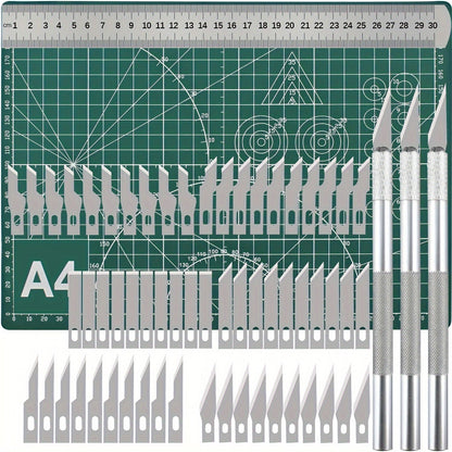 Kit de découpe de précision Exacto de 65 pièces avec tapis de découpe A4 – Ensemble de couteaux de précision avec lames et règles de découpe pour modélisme papier, loisirs créatifs, scrapbooking, art et carterie