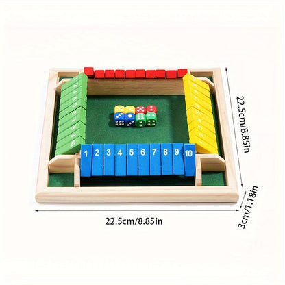 Jeu de mathématiques avec dés numérotés en bois – Plateau à quatre couleurs avec 8 dés colorés, jeu de société familial stimulant pour enfants et adultes