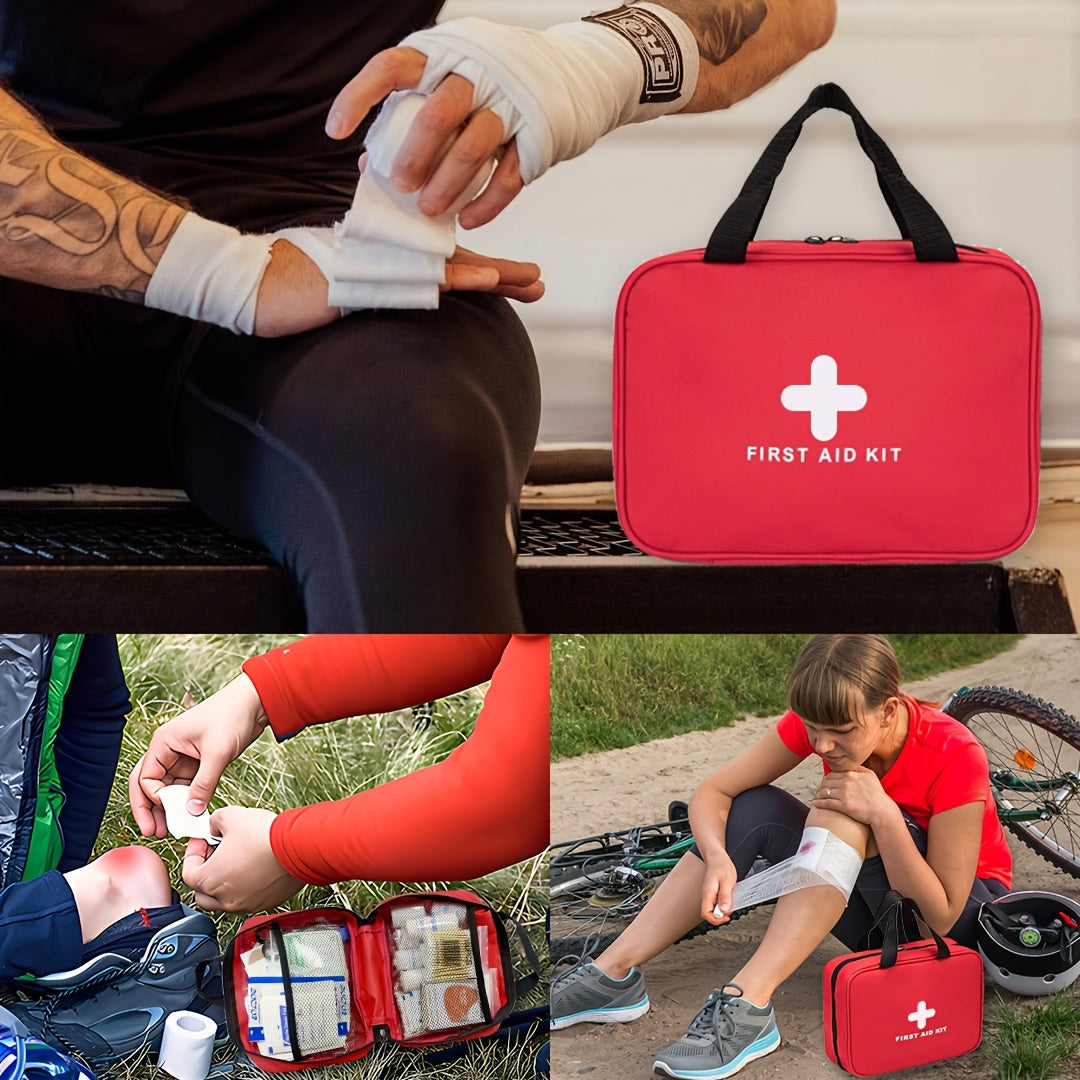 Trousse de premiers secours de 338 pièces, kit médical d'urgence compact et imperméable - Fournitures d'urgence pour la maison, le bureau, la voiture, les voyages, le camping, la randonnée et le bateau, rouge