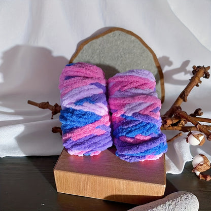 Fil chenille épais, 2 écheveaux de 500 g, laine pour tricot et crochet, rayé multicolore, polyester doux, extra épais, pelucheux, cadeau DIY pour femmes et hommes