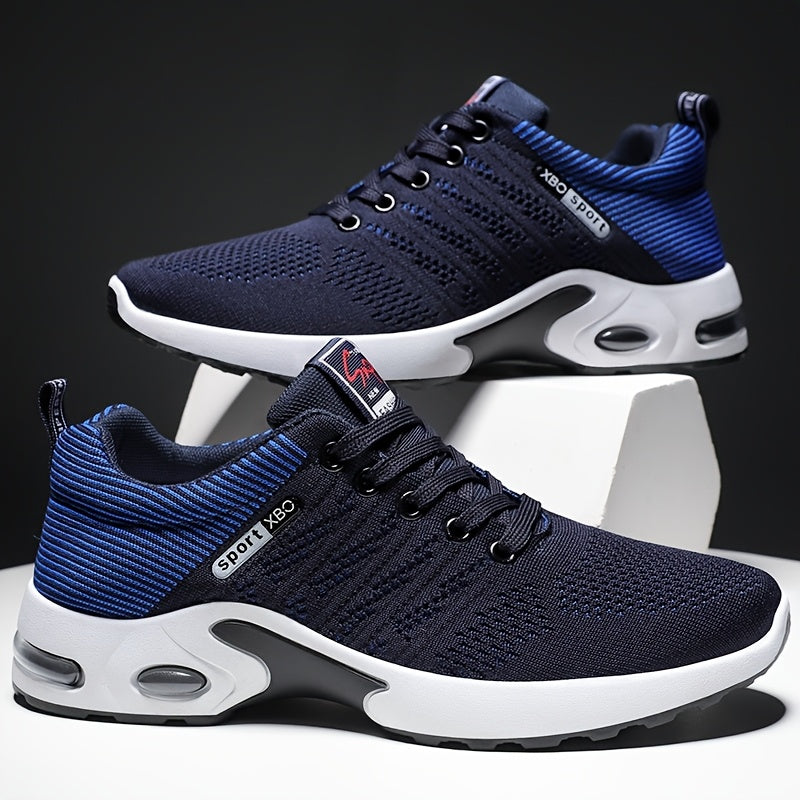 Baskets de sport à coussin d'air pour hommes – Chaussures décontractées à lacets respirantes avec semelle antidérapante, noir et blanc ou noir et bleu, pointures US 6,5–11,5, style urbain sportif