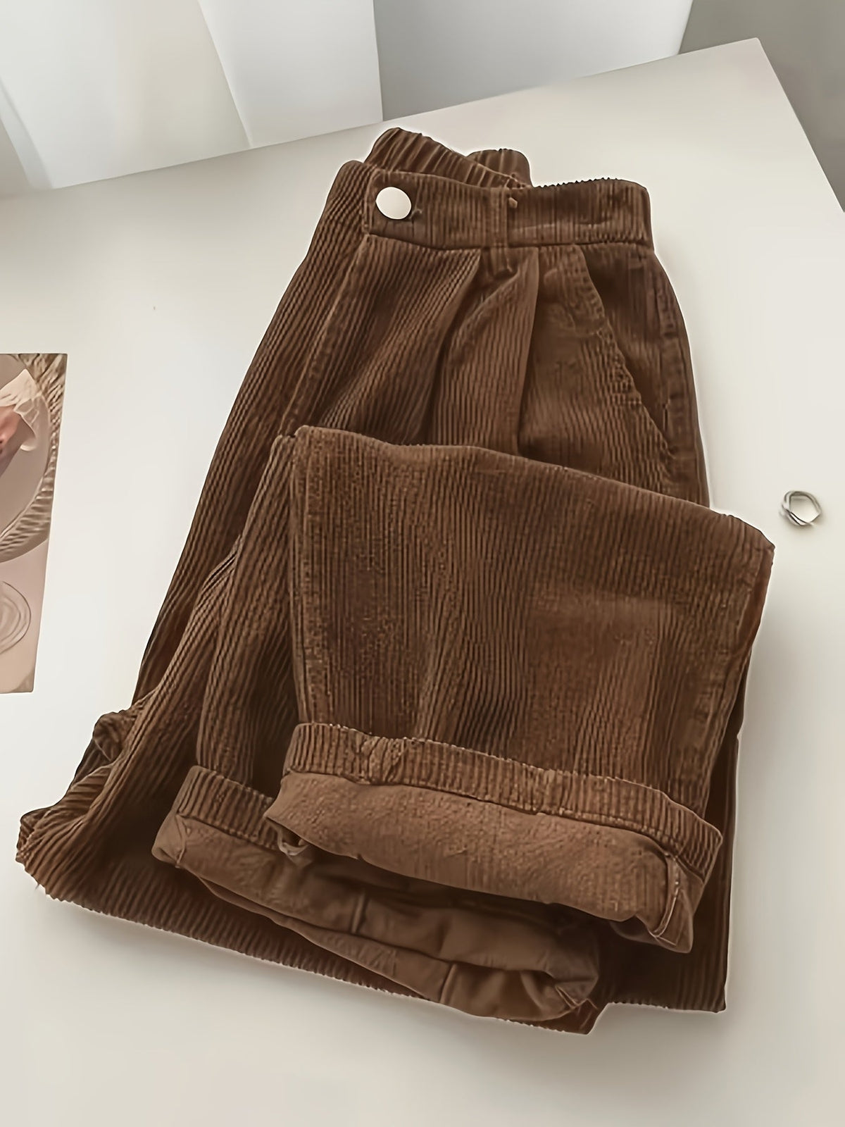 Pantalon décontracté droit et fluide pour femme - Pantalon large style décontracté pour femme en noir, marron, bordeaux, olive, bleu marine, abricot, tailles S-XXL