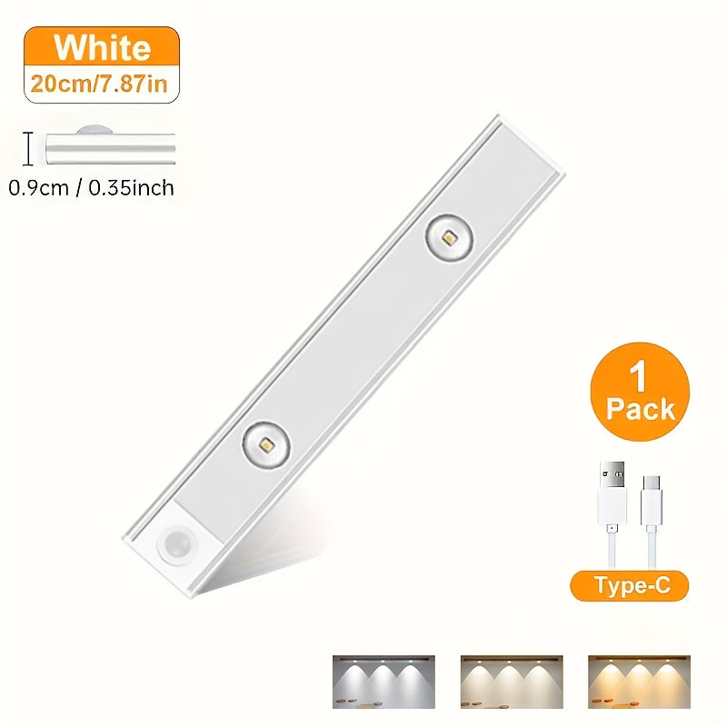 Éclairage sous meuble à détecteur de mouvement LED – Lampe de placard sans fil rechargeable USB-C, 3 températures de couleur et intensité variable, fixation magnétique, veilleuse à détection de mouvement pour cuisine, placard, tiroir (lot de 1/2/4)