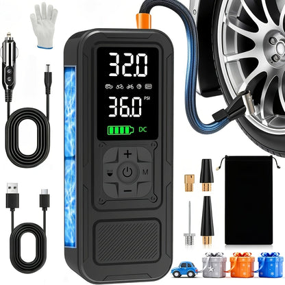 Gonfleur de pneus portable sans fil, compresseur d'air 160 PSI avec manomètre numérique et lampe LED, gonflage 8x plus rapide pour voiture, moto, vélo et ballon - Pompe à air électrique rechargeable