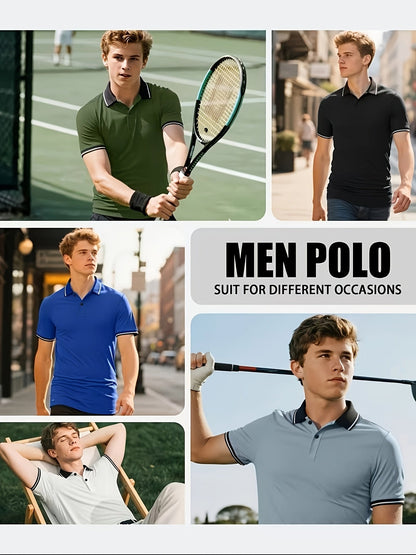 Lot de 6 polos pour homme, manches courtes, sport, golf, décontracté, été, plein air – Polo respirant et anti-humidité pour homme, couleurs assorties, tailles S à XXL